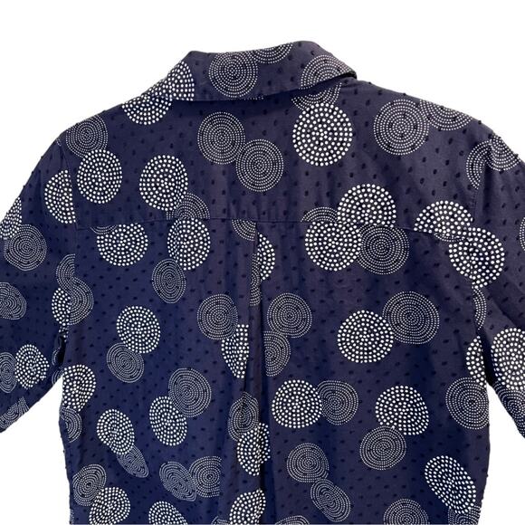 Foxcroft Shaped Fit Geometric Short Sleeve Collared Blouse Navy White Size 4 - Picture 7 of 12